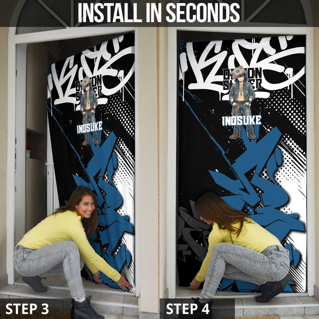 Hashibira Inosuke Demon Slayer Door Cover Blue & Black Graffiti Anime
