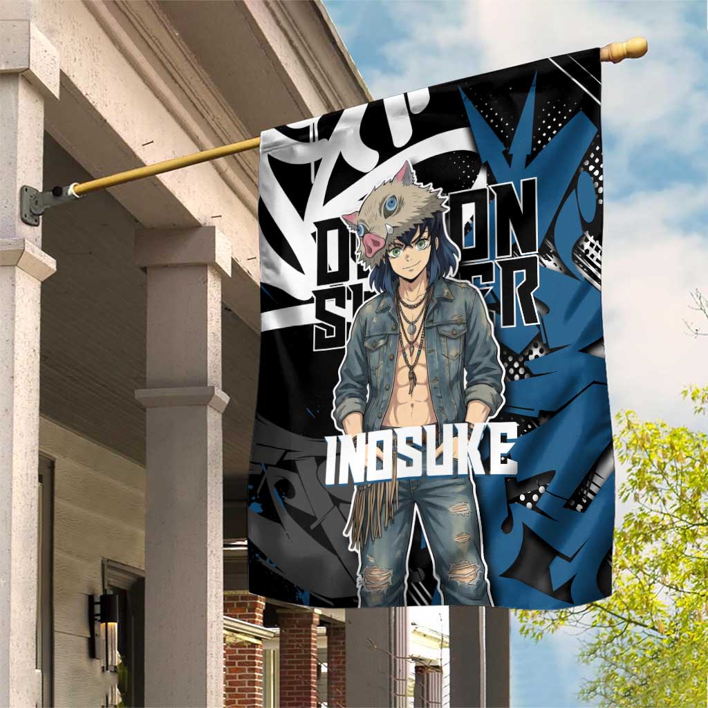 Hashibira Inosuke Demon Slayer Garden Flag Blue & Black Graffiti Anime