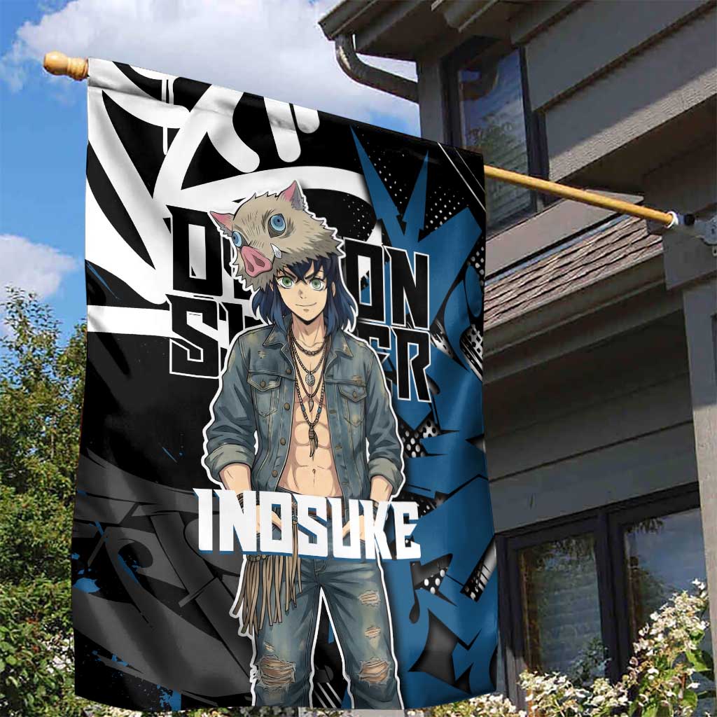 Hashibira Inosuke Demon Slayer Garden Flag Blue & Black Graffiti Anime