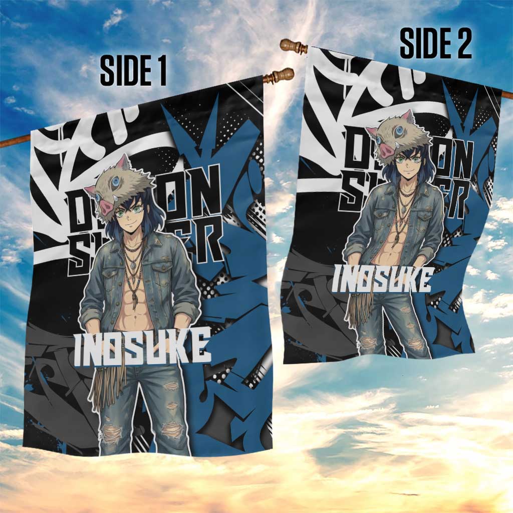 Hashibira Inosuke Demon Slayer Garden Flag Blue & Black Graffiti Anime