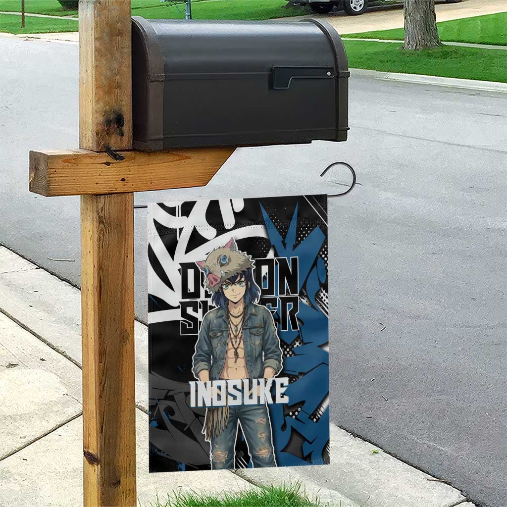 Hashibira Inosuke Demon Slayer Garden Flag Blue & Black Graffiti Anime