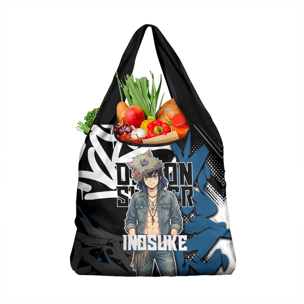 Hashibira Inosuke Demon Slayer Grocery Bag Blue & Black Graffiti Anime