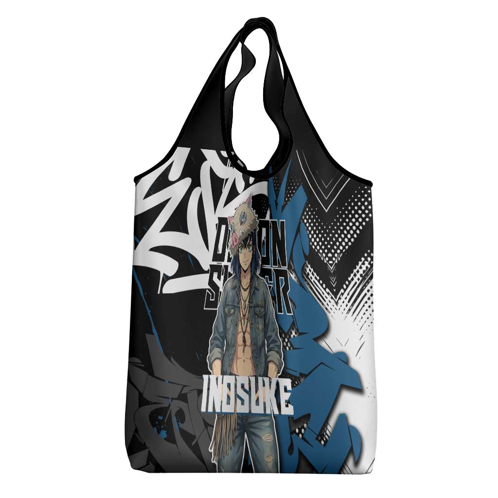 Hashibira Inosuke Demon Slayer Grocery Bag Blue & Black Graffiti Anime