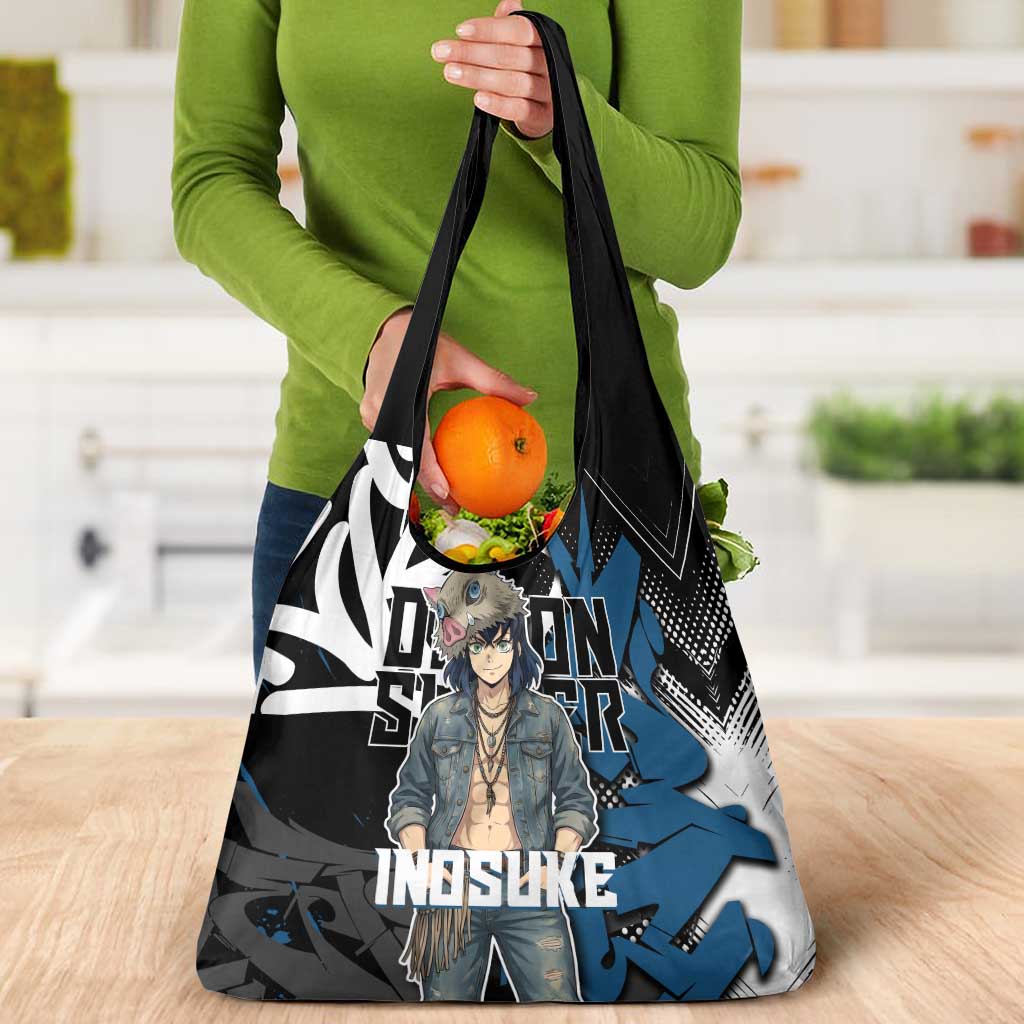 Hashibira Inosuke Demon Slayer Grocery Bag Blue & Black Graffiti Anime