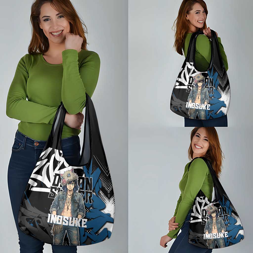 Hashibira Inosuke Demon Slayer Grocery Bag Blue & Black Graffiti Anime
