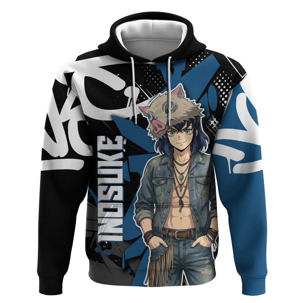 Hashibira Inosuke Demon Slayer Hoodie Blue & Black Graffiti Anime