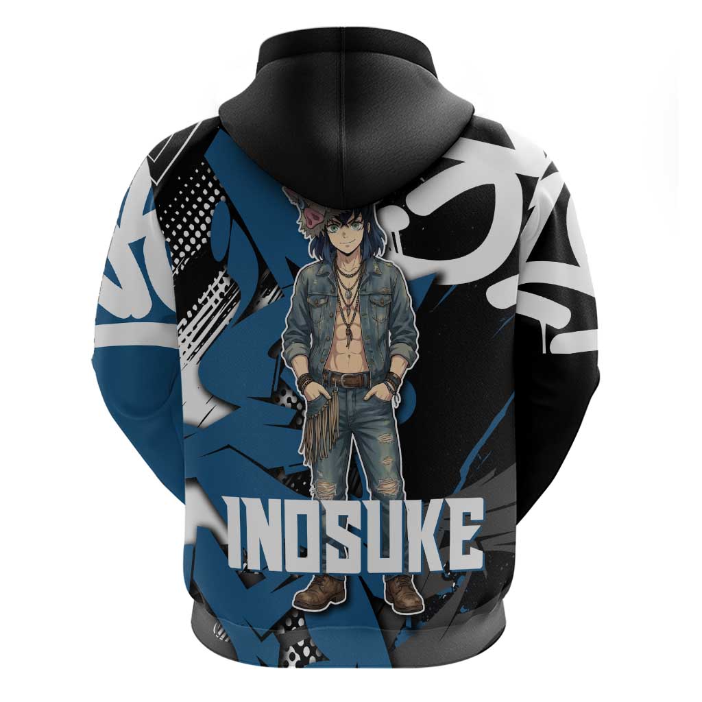 Hashibira Inosuke Demon Slayer Hoodie Blue & Black Graffiti Anime