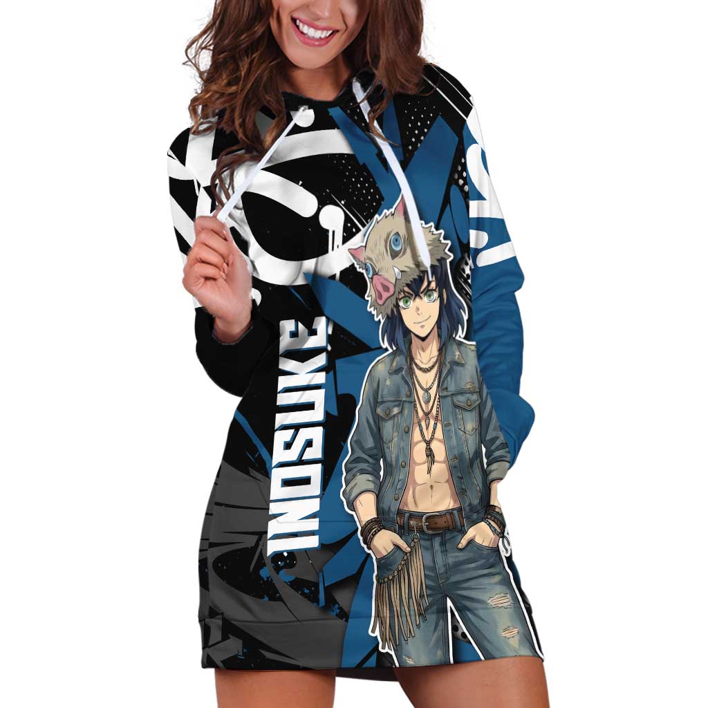 Hashibira Inosuke Demon Slayer Hoodie Dress Blue & Black Graffiti Anime