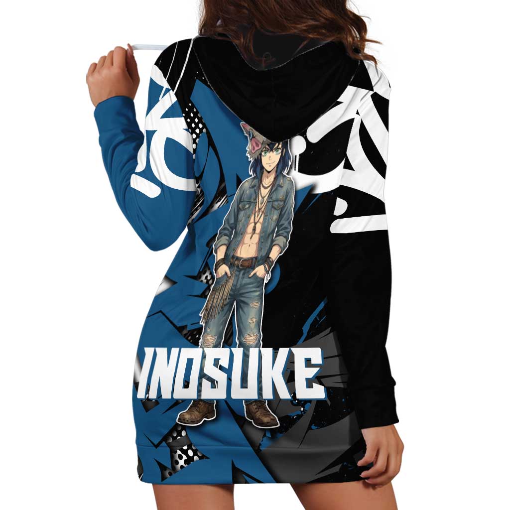 Hashibira Inosuke Demon Slayer Hoodie Dress Blue & Black Graffiti Anime