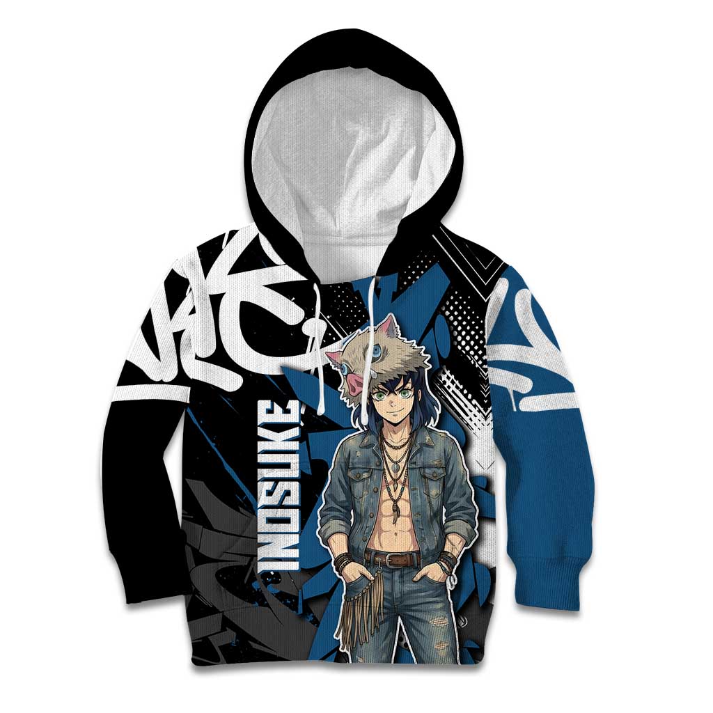 Hashibira Inosuke Demon Slayer Kid Hoodie Blue & Black Graffiti Anime