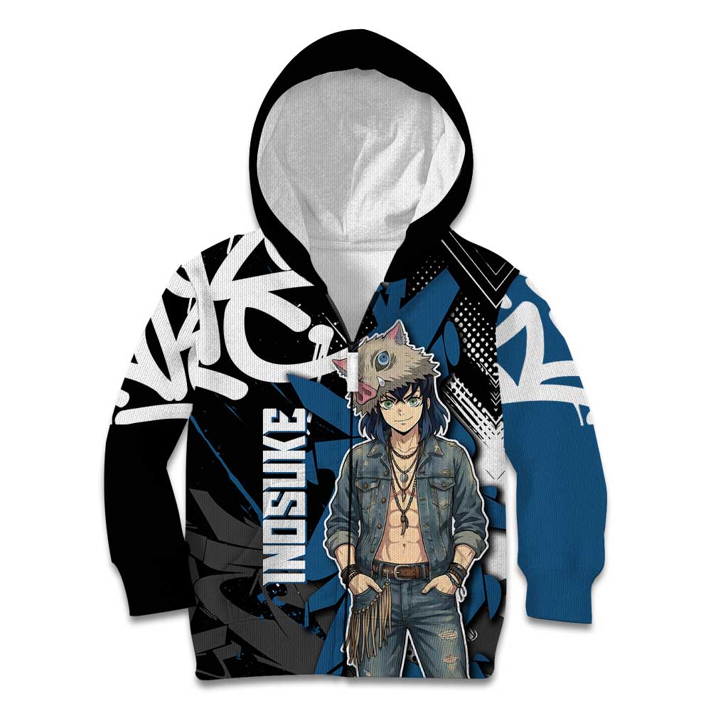 Hashibira Inosuke Demon Slayer Kid Hoodie Blue & Black Graffiti Anime