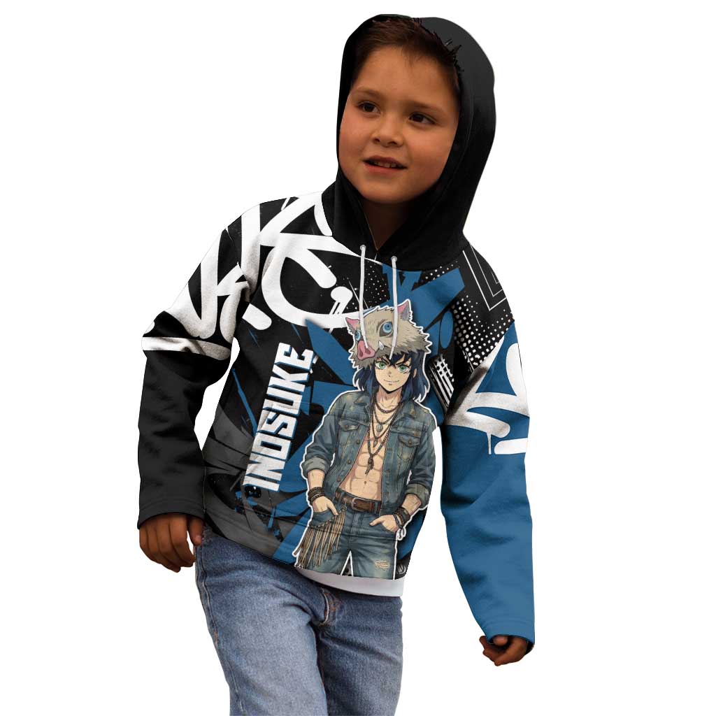 Hashibira Inosuke Demon Slayer Kid Hoodie Blue & Black Graffiti Anime