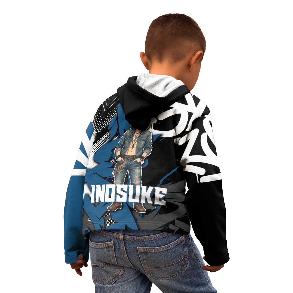 Hashibira Inosuke Demon Slayer Kid Hoodie Blue & Black Graffiti Anime