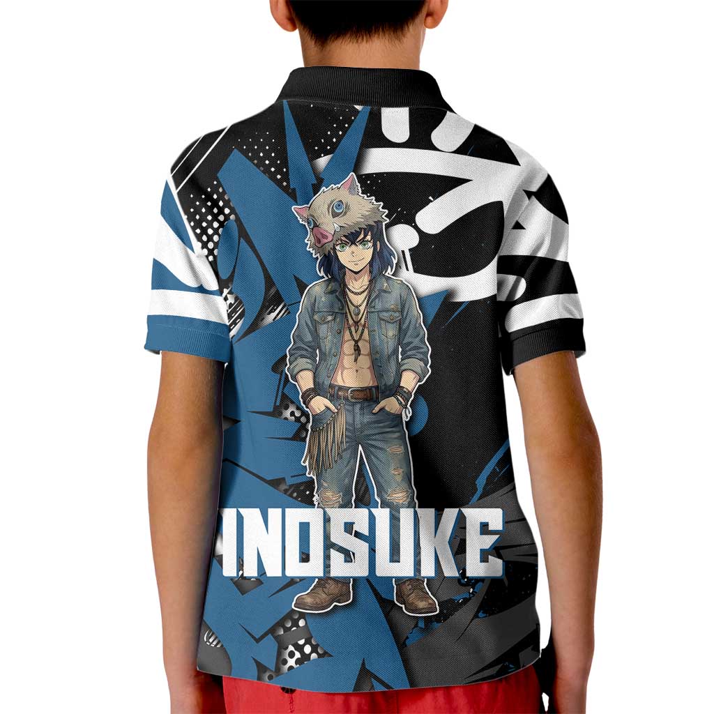 Hashibira Inosuke Demon Slayer Kid Polo Shirt Blue & Black Graffiti Anime