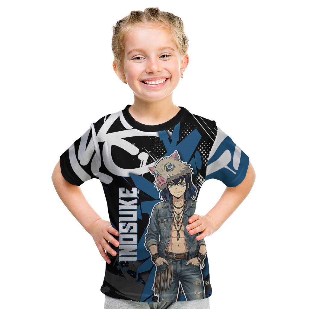 Hashibira Inosuke Demon Slayer Kid T Shirt Blue & Black Graffiti Anime