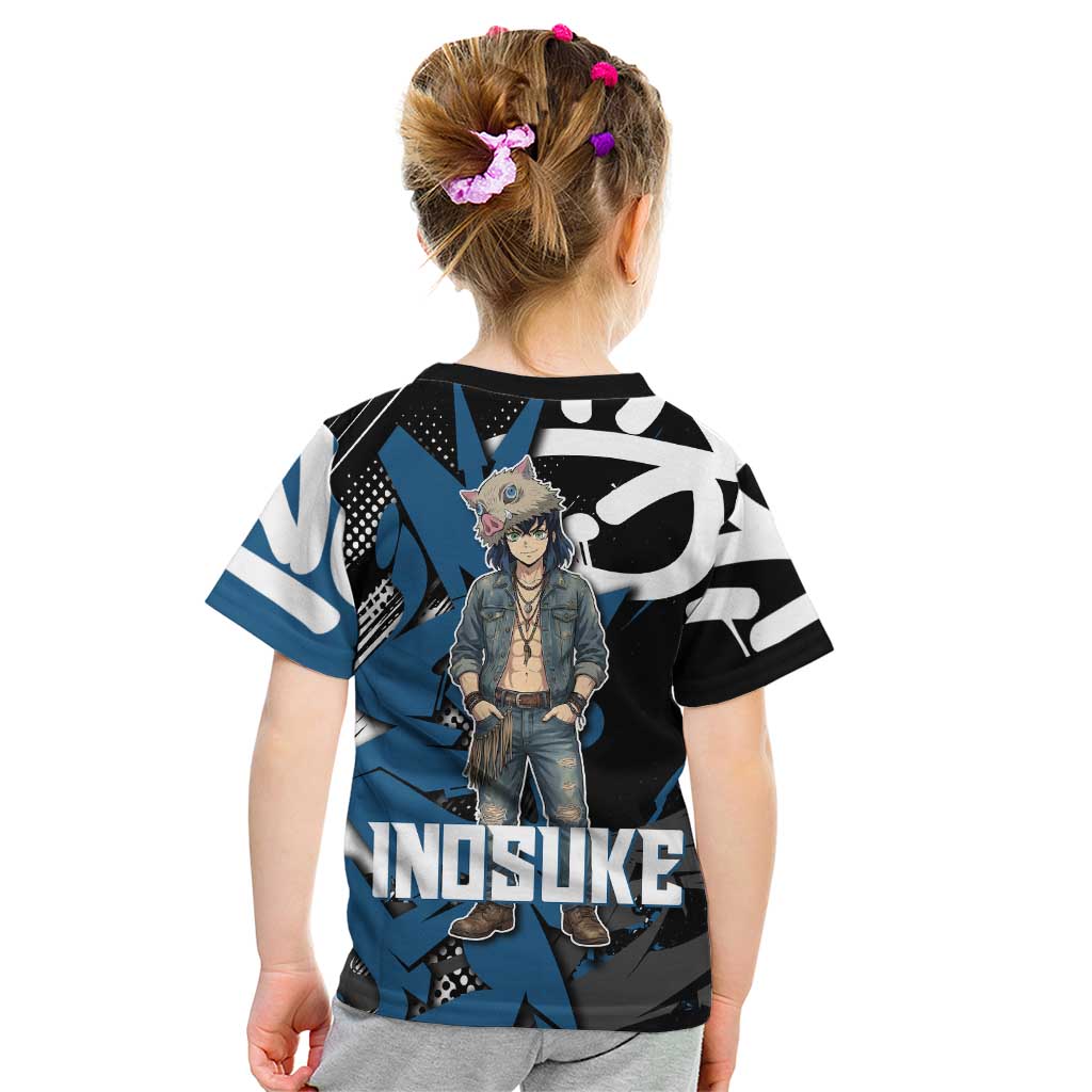 Hashibira Inosuke Demon Slayer Kid T Shirt Blue & Black Graffiti Anime