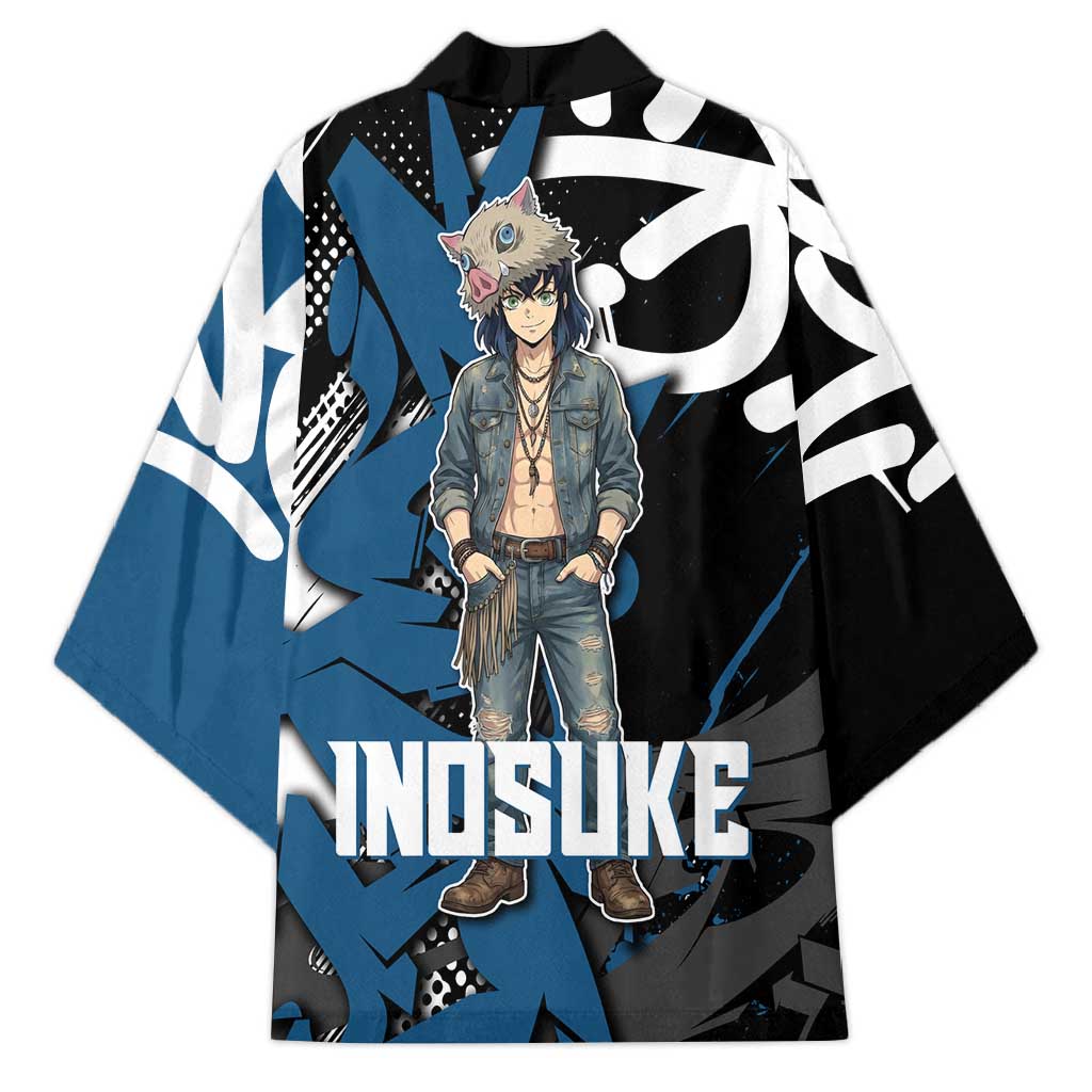 Hashibira Inosuke Demon Slayer Kimono Blue & Black Graffiti Anime
