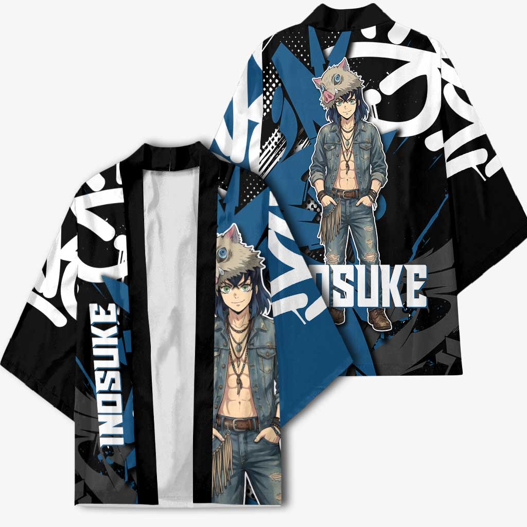 Hashibira Inosuke Demon Slayer Kimono Blue & Black Graffiti Anime
