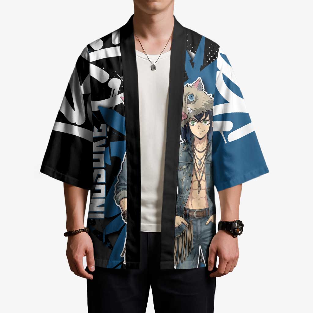 Hashibira Inosuke Demon Slayer Kimono Blue & Black Graffiti Anime