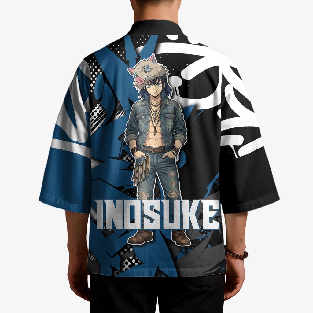 Hashibira Inosuke Demon Slayer Kimono Blue & Black Graffiti Anime