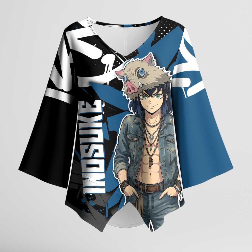 Hashibira Inosuke Demon Slayer Kimono Sleeve Blouse Blue & Black Graffiti Anime