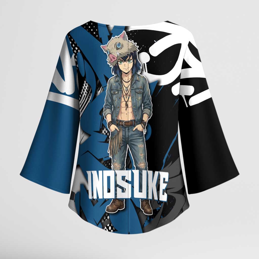 Hashibira Inosuke Demon Slayer Kimono Sleeve Blouse Blue & Black Graffiti Anime