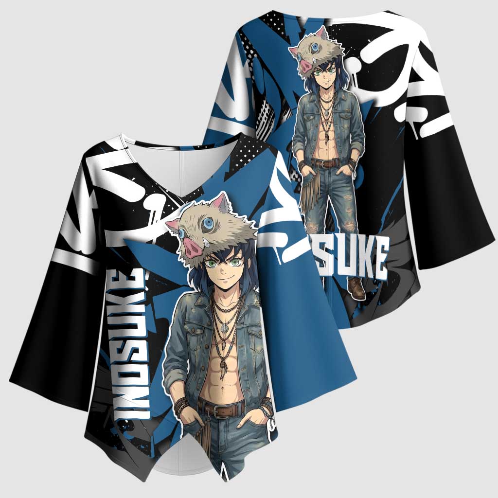 Hashibira Inosuke Demon Slayer Kimono Sleeve Blouse Blue & Black Graffiti Anime