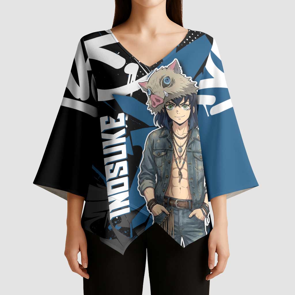 Hashibira Inosuke Demon Slayer Kimono Sleeve Blouse Blue & Black Graffiti Anime