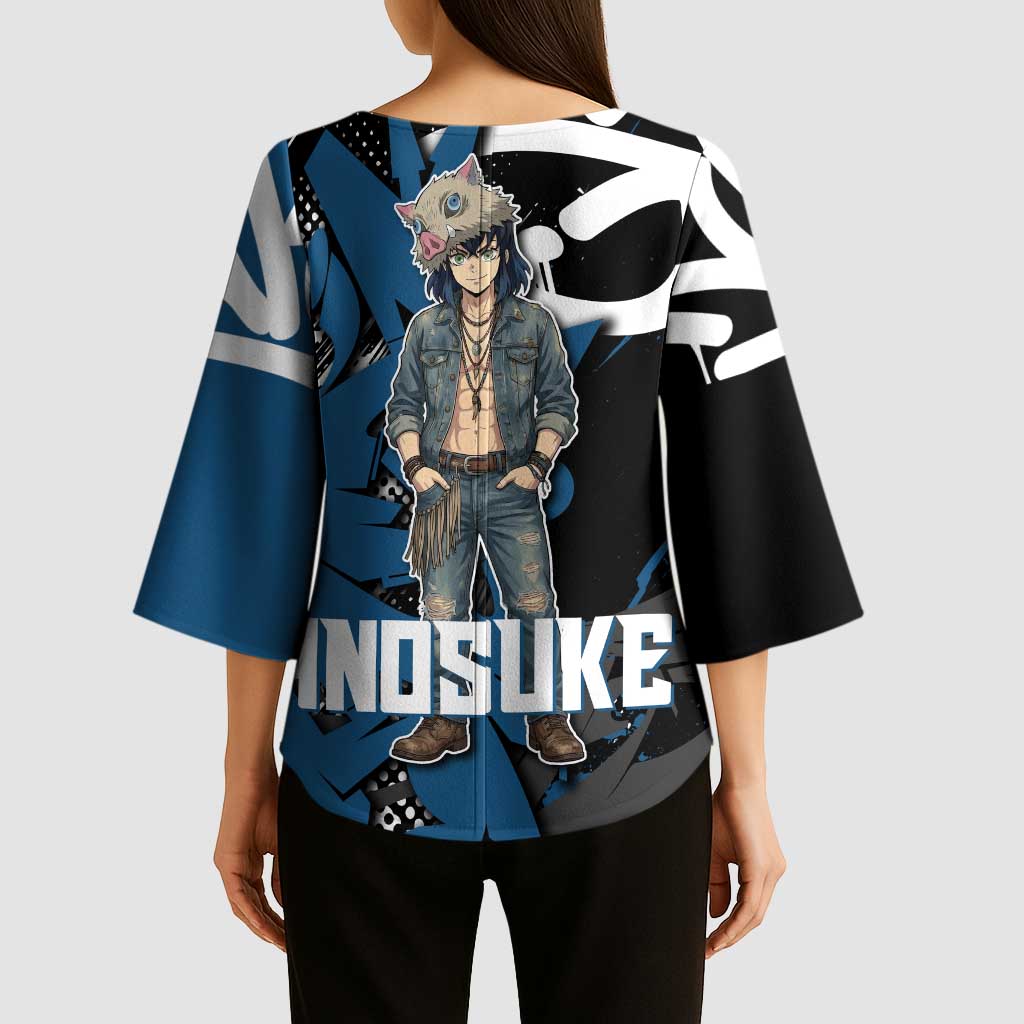 Hashibira Inosuke Demon Slayer Kimono Sleeve Blouse Blue & Black Graffiti Anime