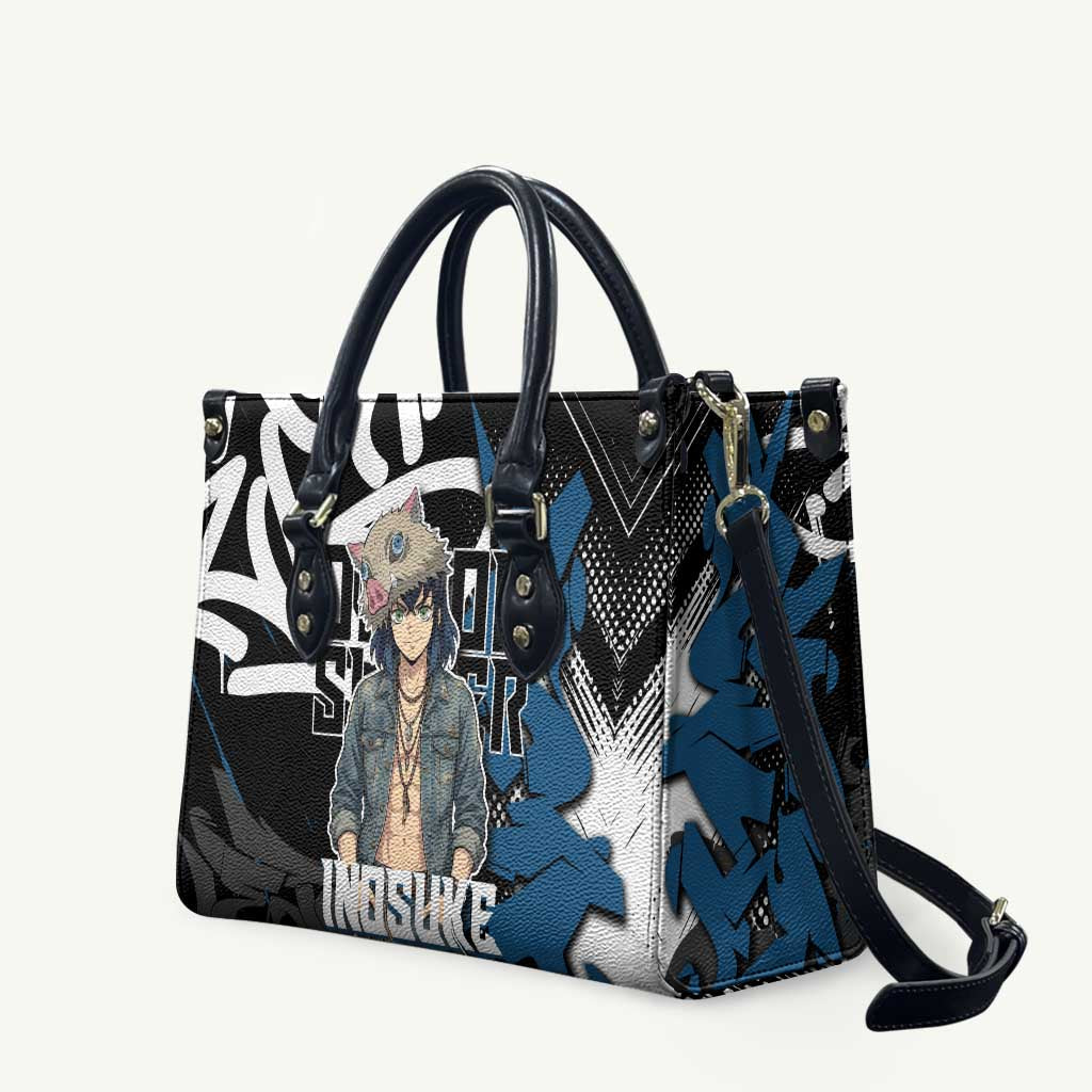 Hashibira Inosuke Demon Slayer Leather Bag Blue & Black Graffiti Anime