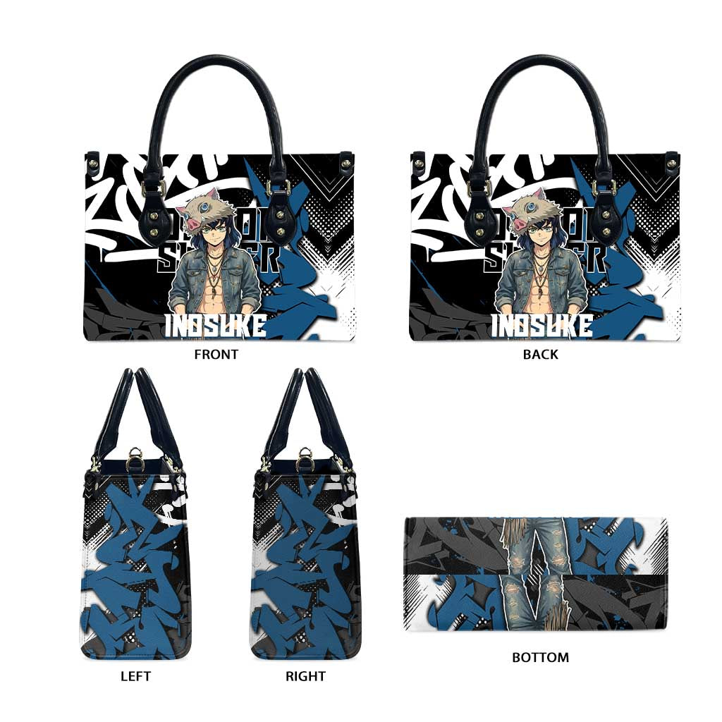 Hashibira Inosuke Demon Slayer Leather Bag Blue & Black Graffiti Anime