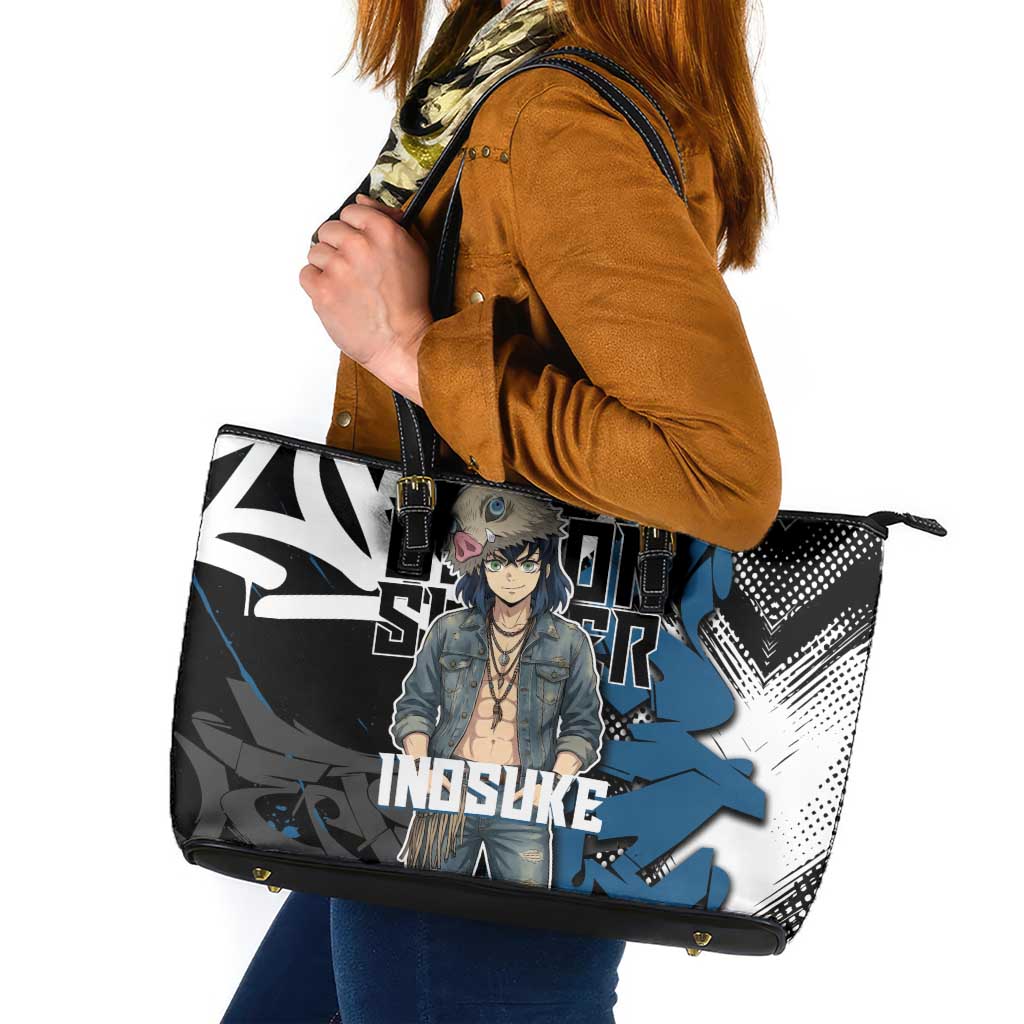 Hashibira Inosuke Demon Slayer Leather Tote Bag Blue & Black Graffiti Anime