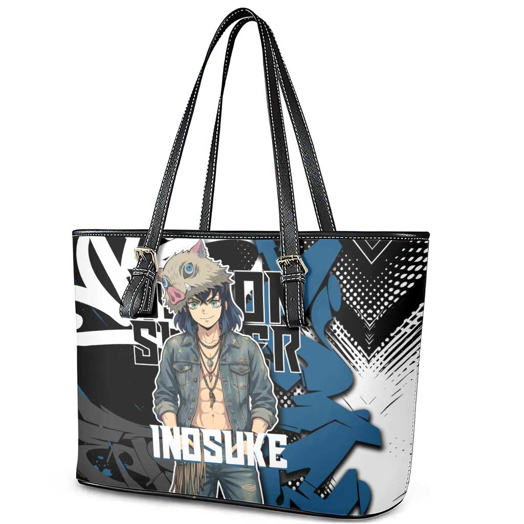 Hashibira Inosuke Demon Slayer Leather Tote Bag Blue & Black Graffiti Anime