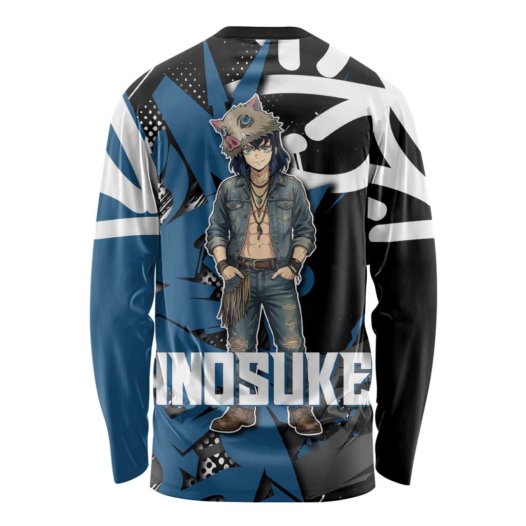Hashibira Inosuke Demon Slayer Long Sleeve Shirt Blue & Black Graffiti Anime