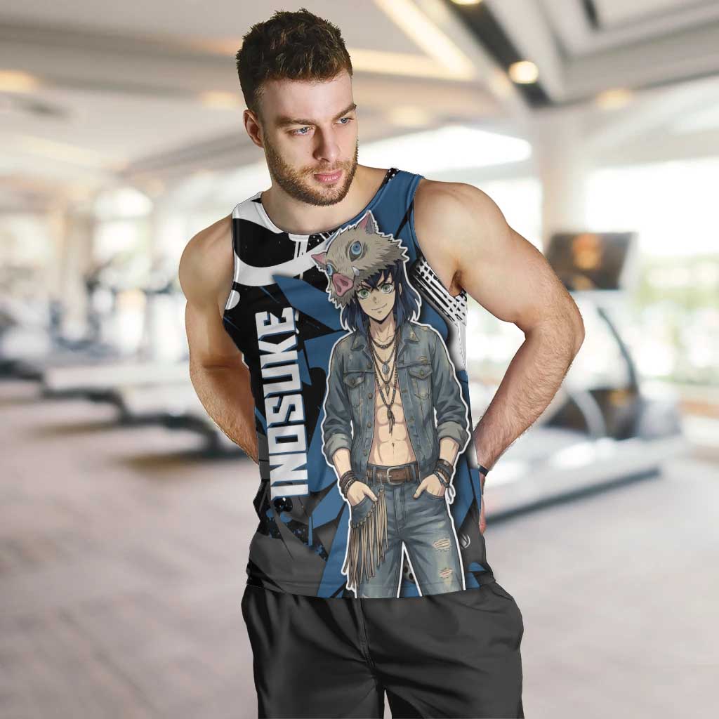 Hashibira Inosuke Demon Slayer Men Tank Top Blue & Black Graffiti Anime