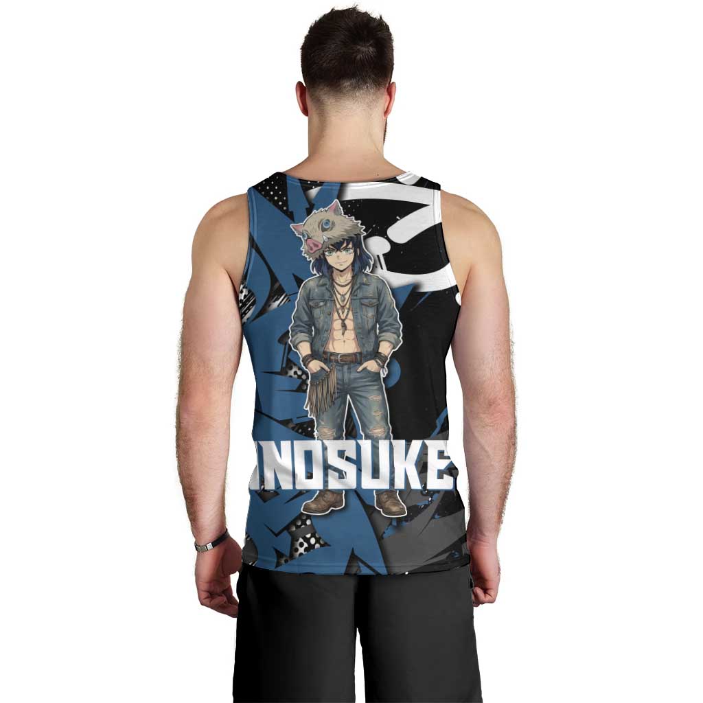 Hashibira Inosuke Demon Slayer Men Tank Top Blue & Black Graffiti Anime