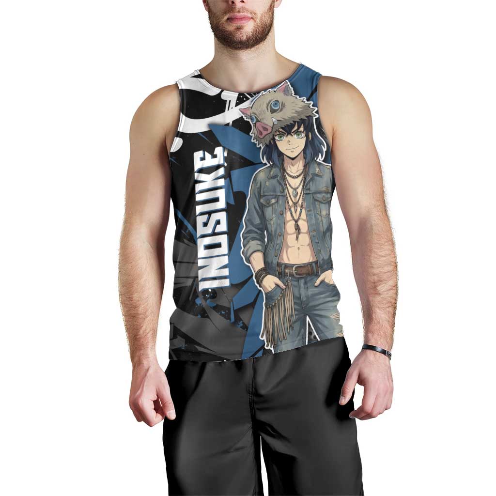 Hashibira Inosuke Demon Slayer Men Tank Top Blue & Black Graffiti Anime