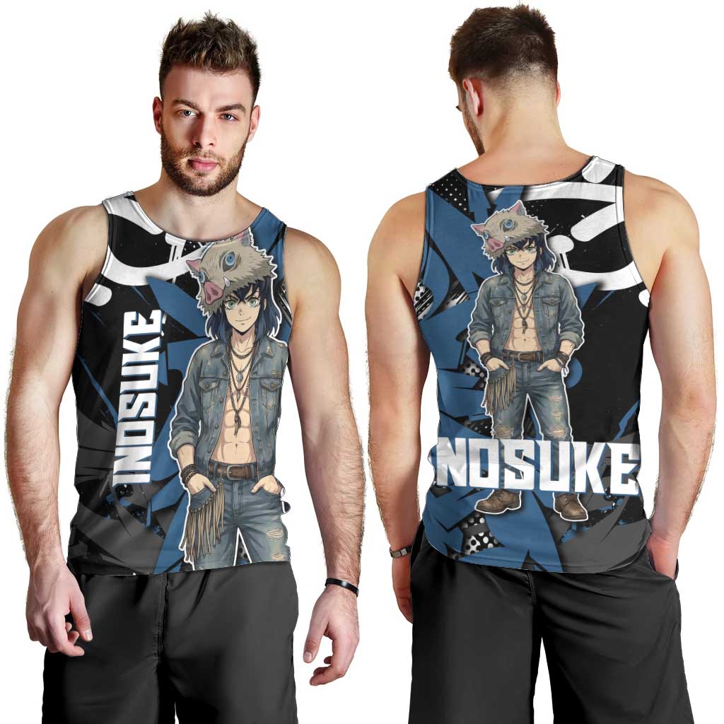 Hashibira Inosuke Demon Slayer Men Tank Top Blue & Black Graffiti Anime