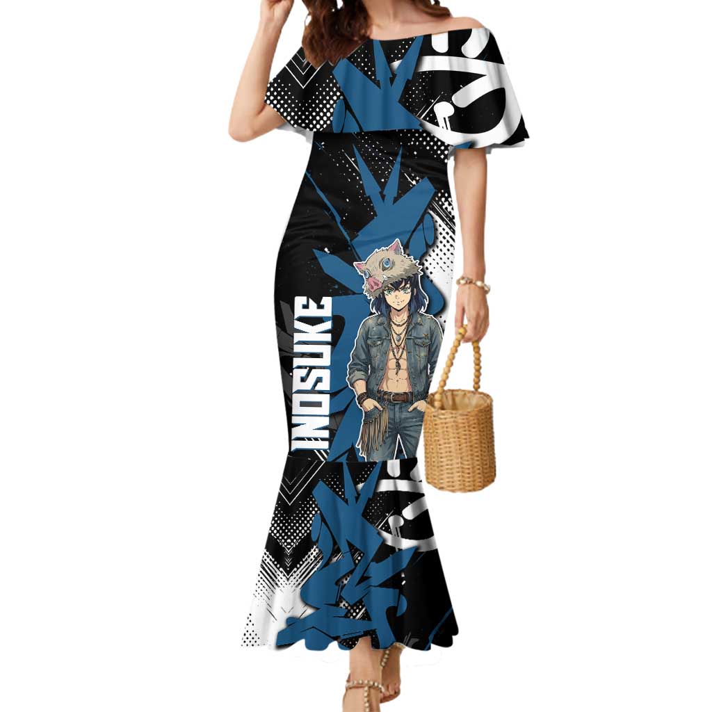Hashibira Inosuke Demon Slayer Mermaid Dress Blue & Black Graffiti Anime