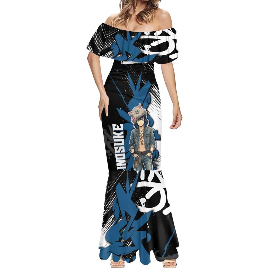 Hashibira Inosuke Demon Slayer Mermaid Dress Blue & Black Graffiti Anime