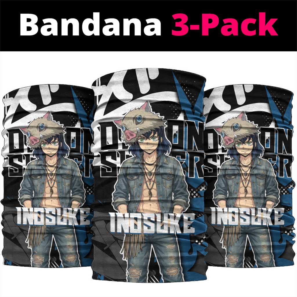 Hashibira Inosuke Demon Slayer Neck Gaiter Blue & Black Graffiti Anime