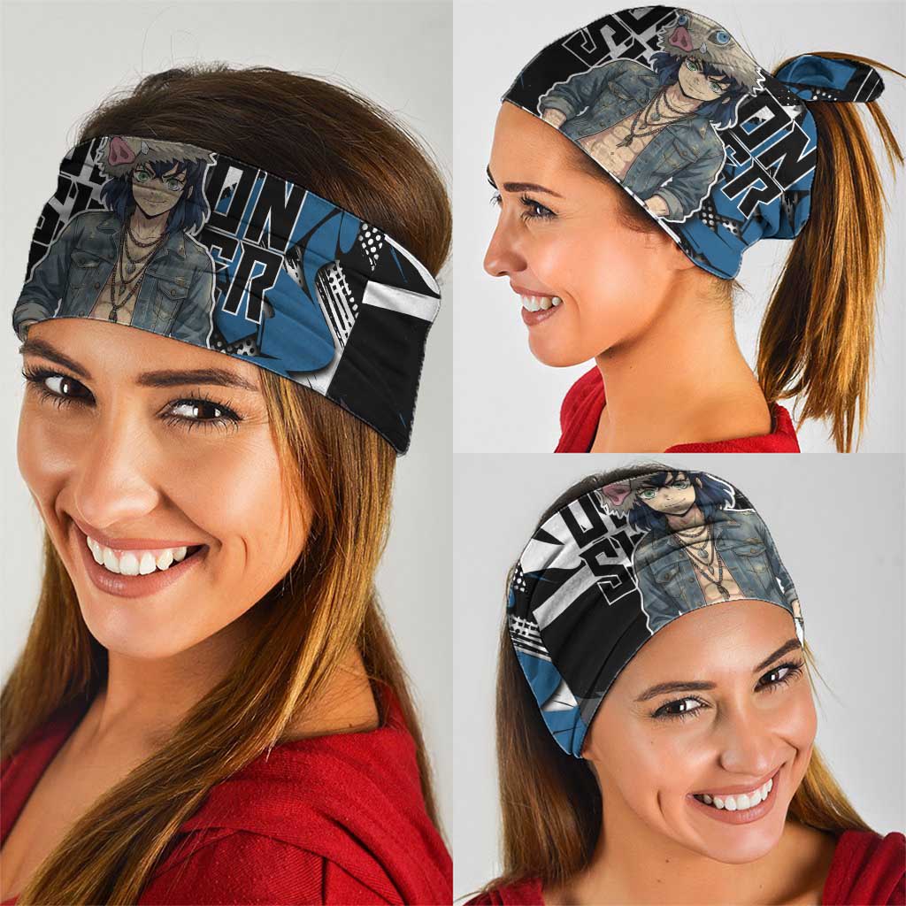 Hashibira Inosuke Demon Slayer Neck Gaiter Blue & Black Graffiti Anime