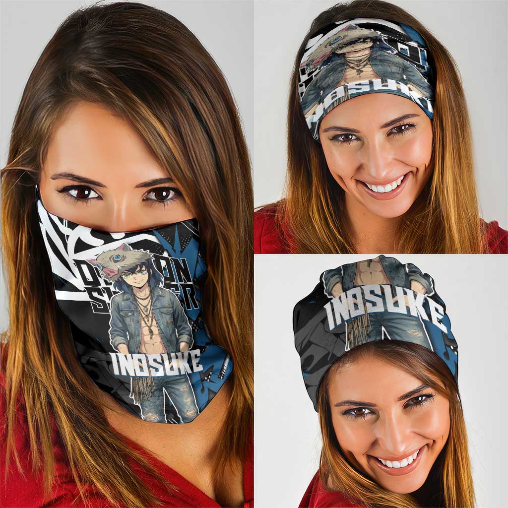Hashibira Inosuke Demon Slayer Neck Gaiter Blue & Black Graffiti Anime