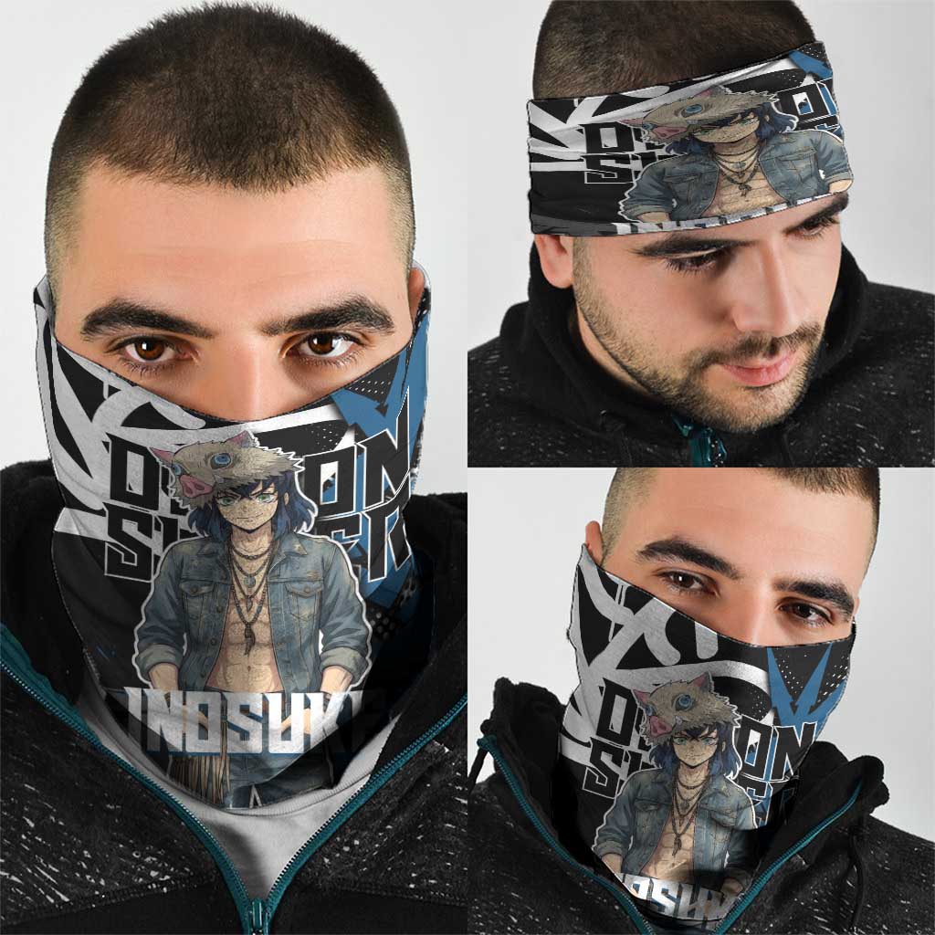 Hashibira Inosuke Demon Slayer Neck Gaiter Blue & Black Graffiti Anime