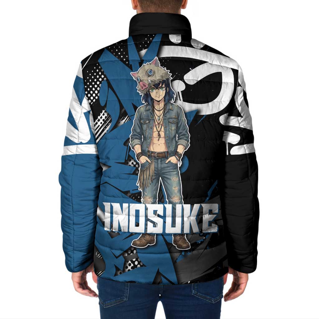 Hashibira Inosuke Demon Slayer Padded Jacket Blue & Black Graffiti Anime