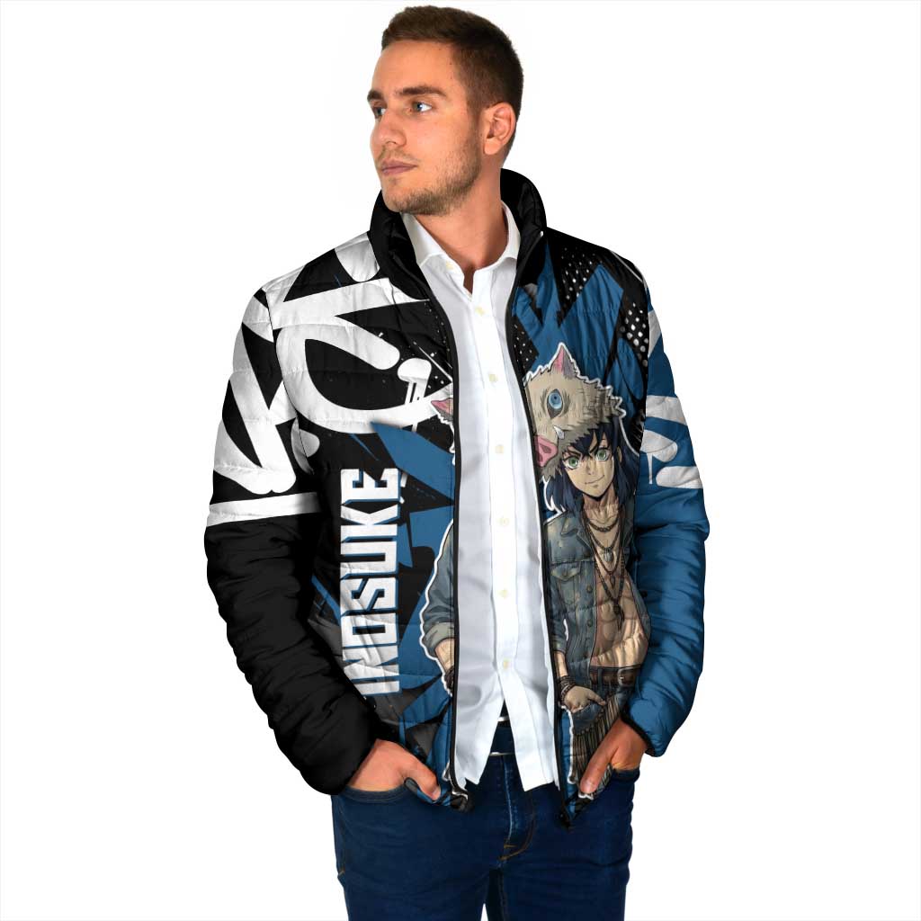 Hashibira Inosuke Demon Slayer Padded Jacket Blue & Black Graffiti Anime