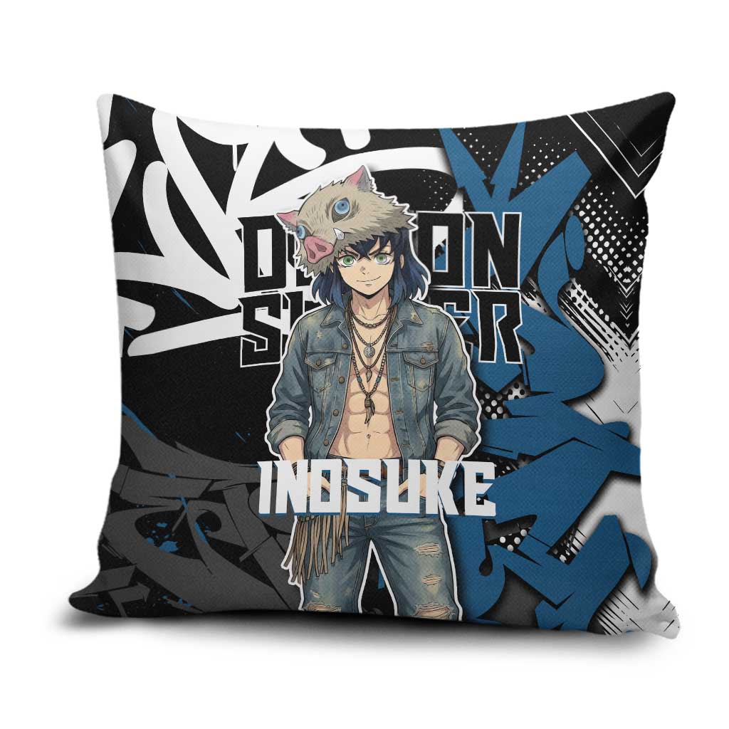 Hashibira Inosuke Demon Slayer Pillow Cover Blue & Black Graffiti Anime