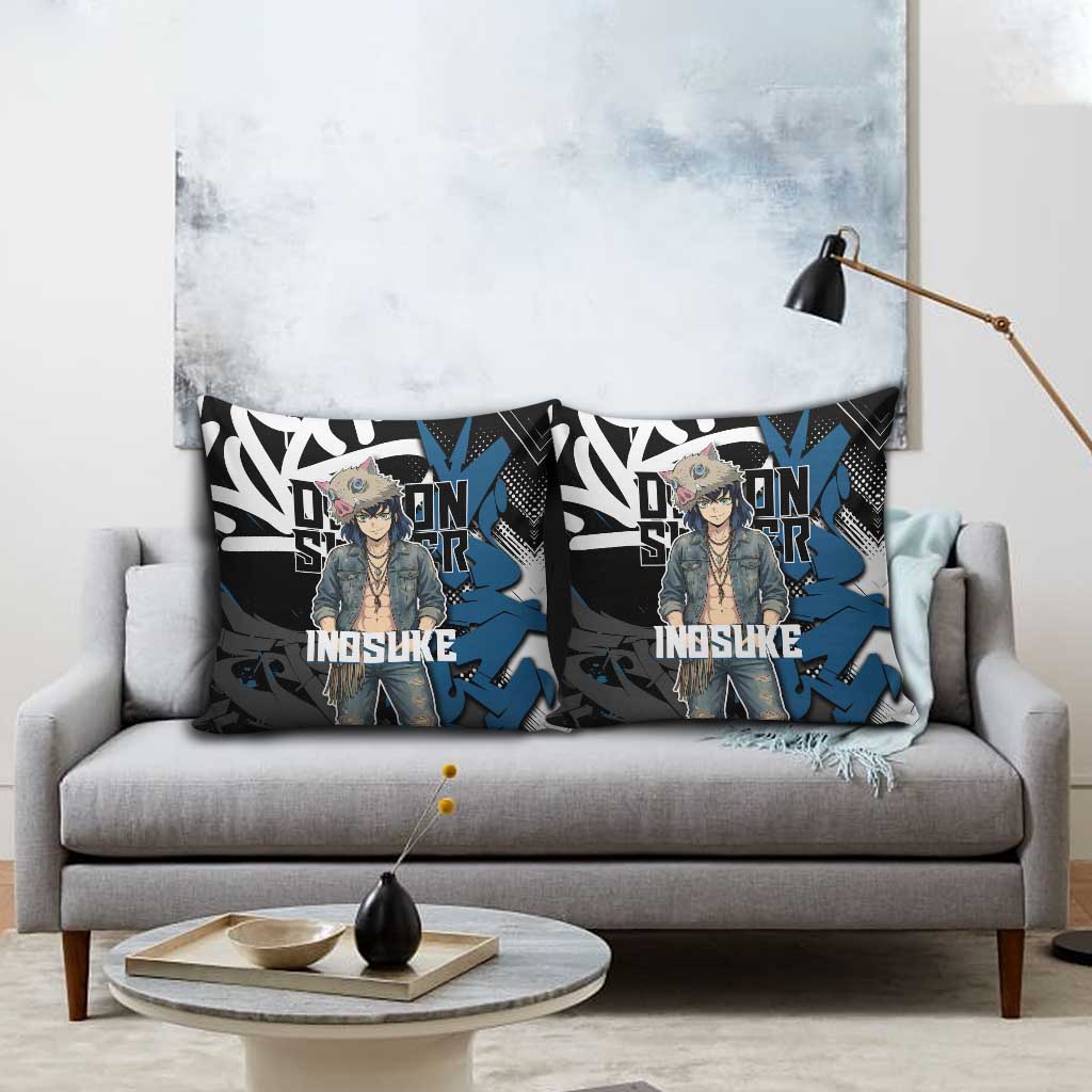 Hashibira Inosuke Demon Slayer Pillow Cover Blue & Black Graffiti Anime
