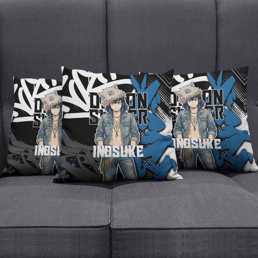 Hashibira Inosuke Demon Slayer Pillow Cover Blue & Black Graffiti Anime
