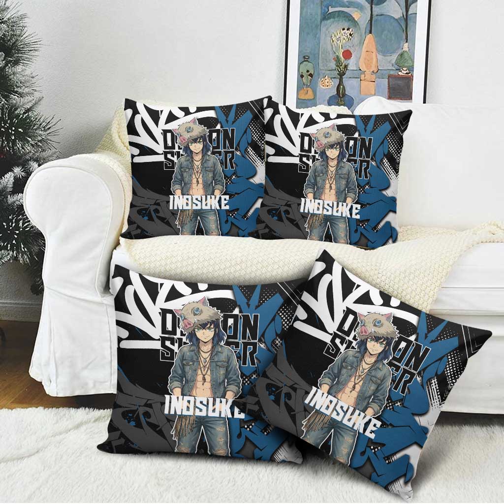 Hashibira Inosuke Demon Slayer Pillow Cover Blue & Black Graffiti Anime